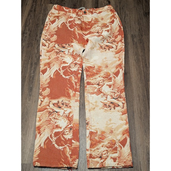 Majestik Angel Print Pants Size 40x34 Orange Cream Tapestry Denim Brand Newyork - Picture 1 of 5